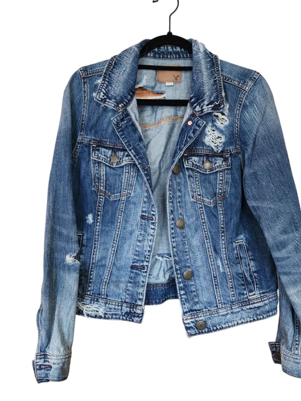 American Eagle Denim Jean Jacket Distressed Womens Size M
